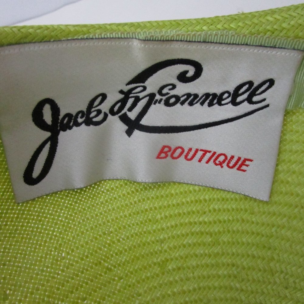 Jack McConnell Chartreuse Straw Hat Molded Torque Silk Orchid Church Percher - Picture 8 of 8